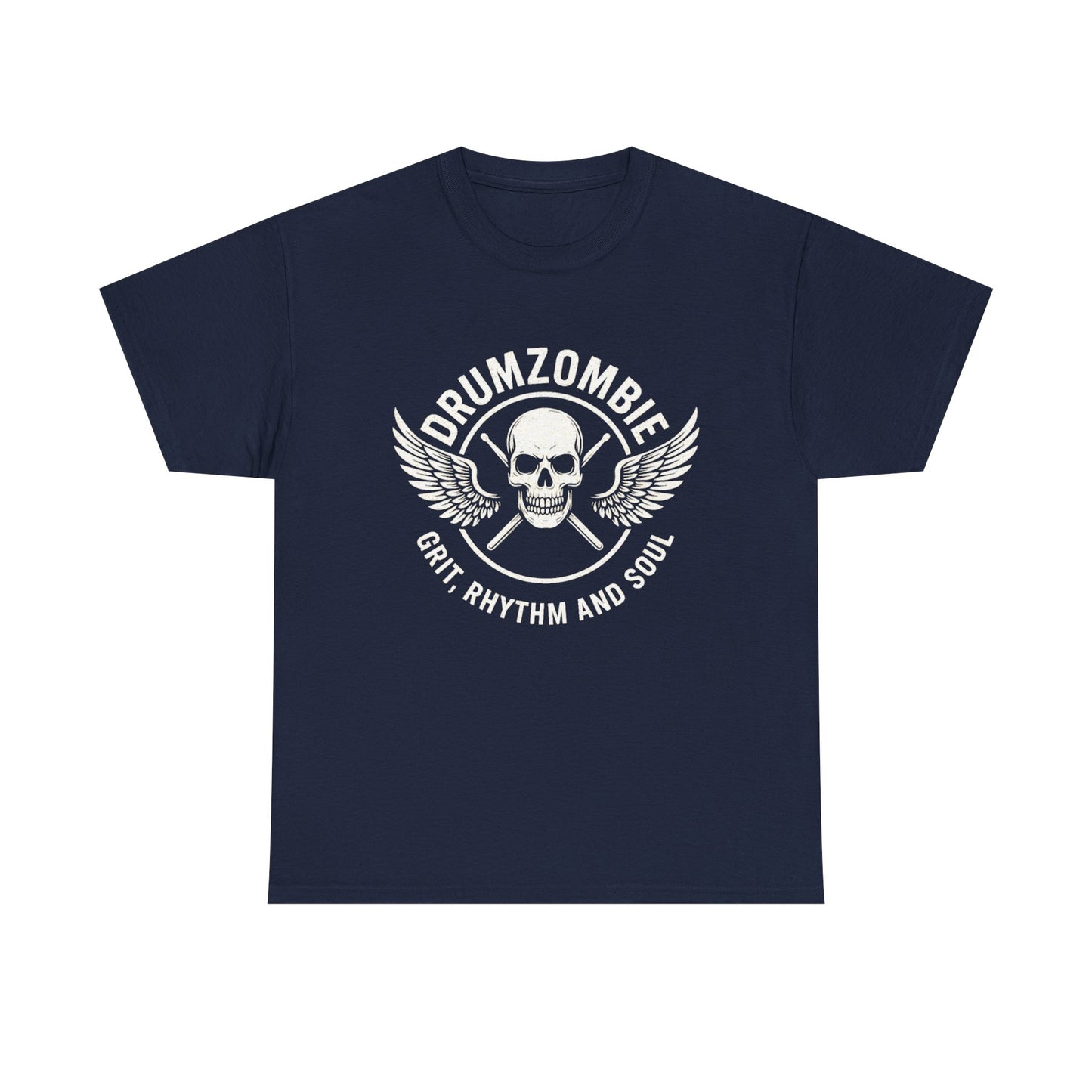 DrumZombie Grit, Rhythm and Soul Tee | Winged Skull Graphic Shirt for Musicians, Drummers, and Rock Fans