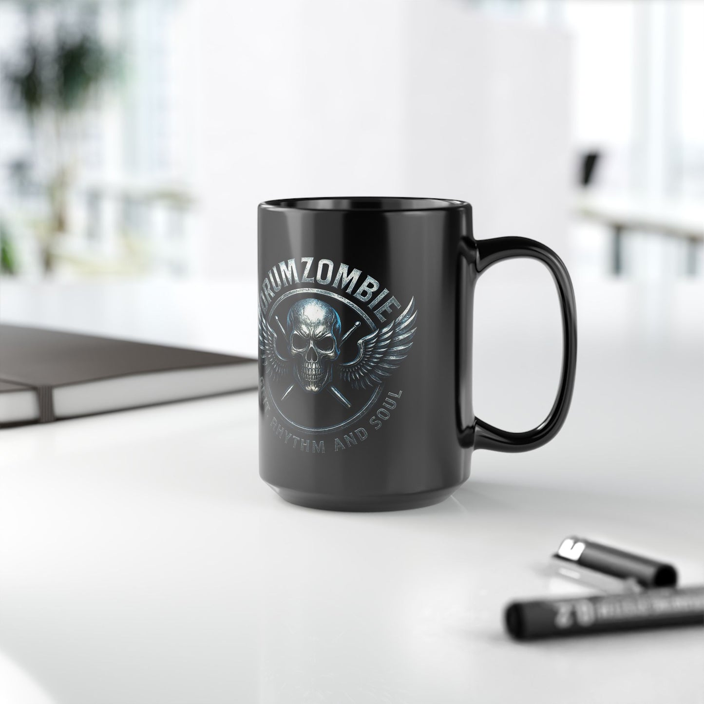 DrumZombie Grit Rhythm and Soul Black Skull Mug (11oz & 15oz)