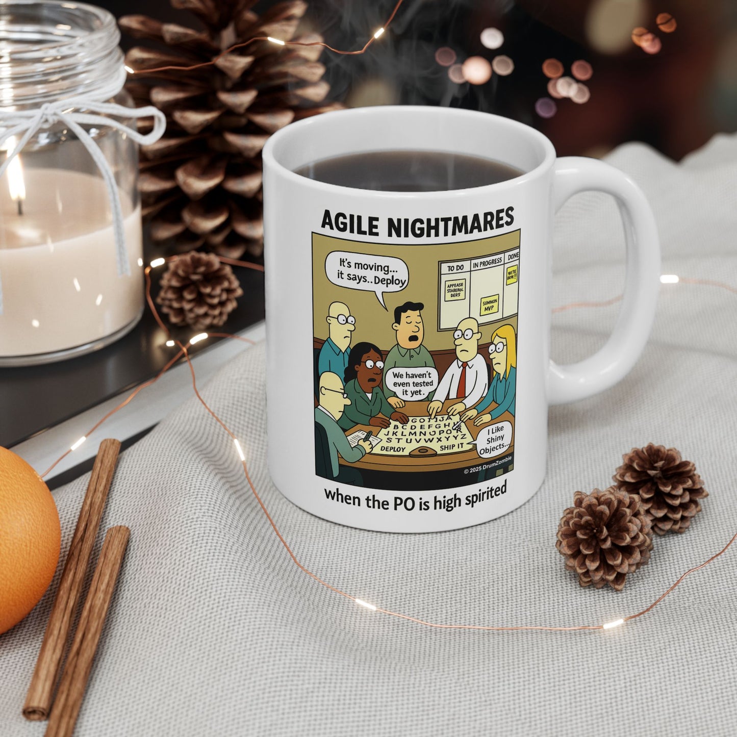 Agile Nightmares Mug – When the PO is High Spirited | Scrum Humor Gift