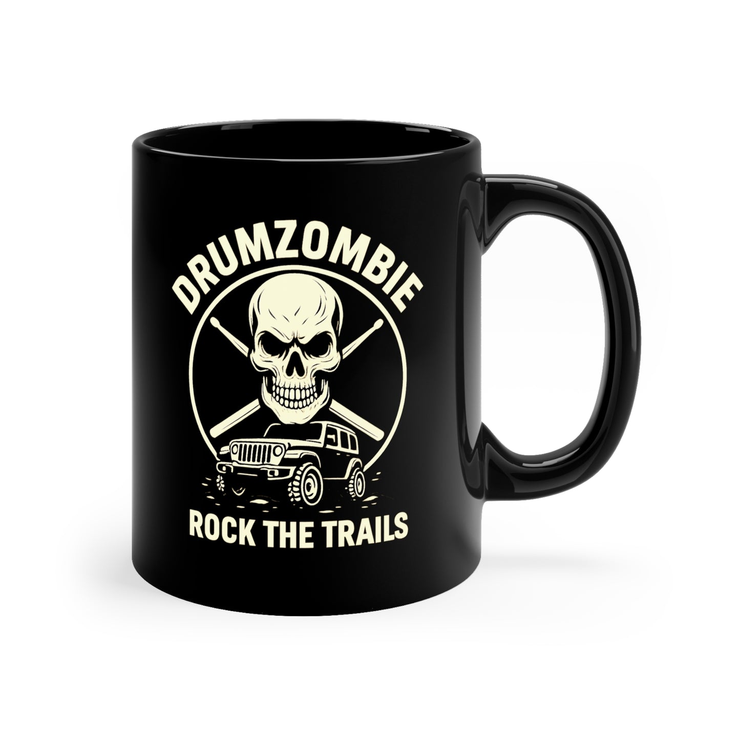 Drumzombie Black Coffee Mug, 11oz | Perfect for Coffee Lovers, Jeep Enthusiasts, Gift for Him, Camping Mug, Off-Road Fanatics, Skull Design