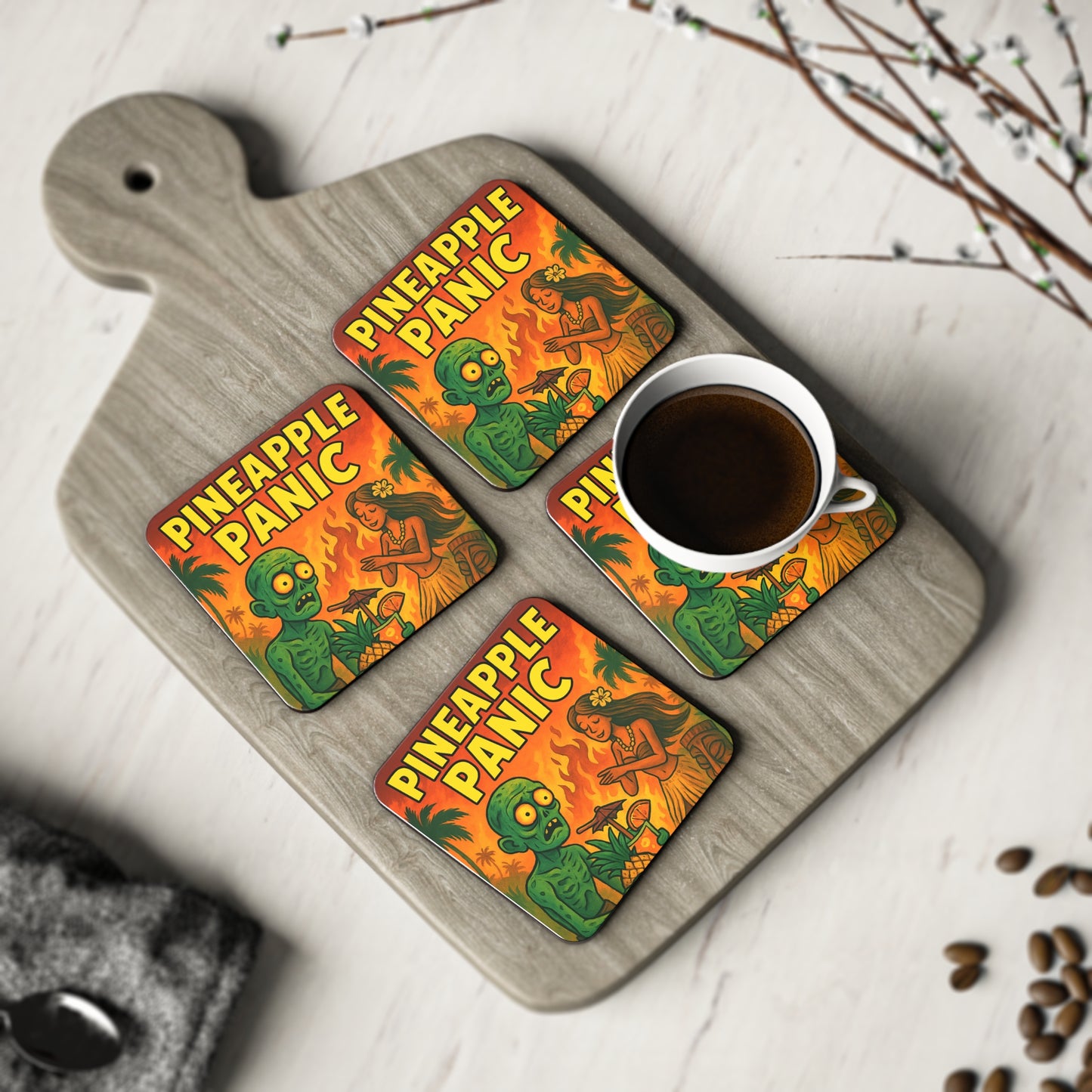 Tropical Coasters - Pineapple Panic Decor, Funky Drink Coasters, Perfect for Parties, Barware, Summer Gatherings