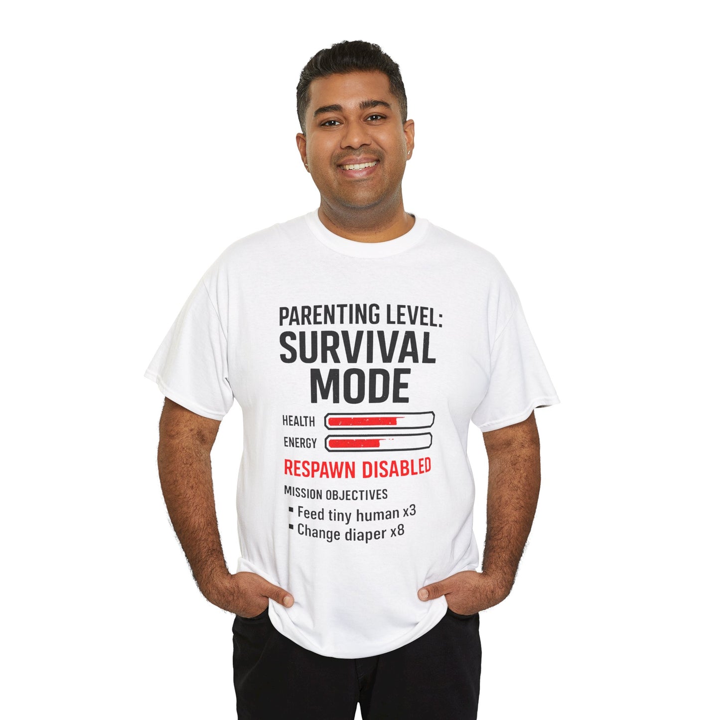 Parenting Level: Survival Mode Shirt – Funny Gift for New Dads, Tired Moms, Baby Showers & Gamer Parents