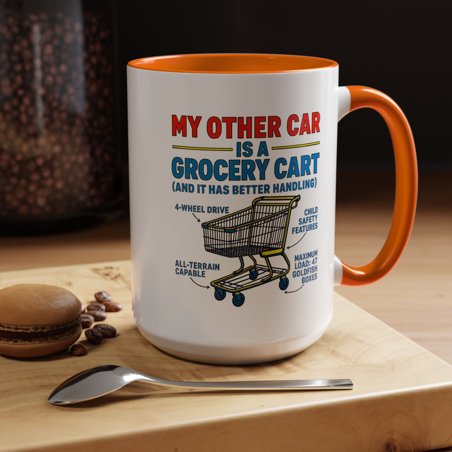 Funny Grocery Cart Mug, Humorous Coffee Cup for Car Lovers, Unique Gift for Him/Her, Great for Birthdays and Holidays