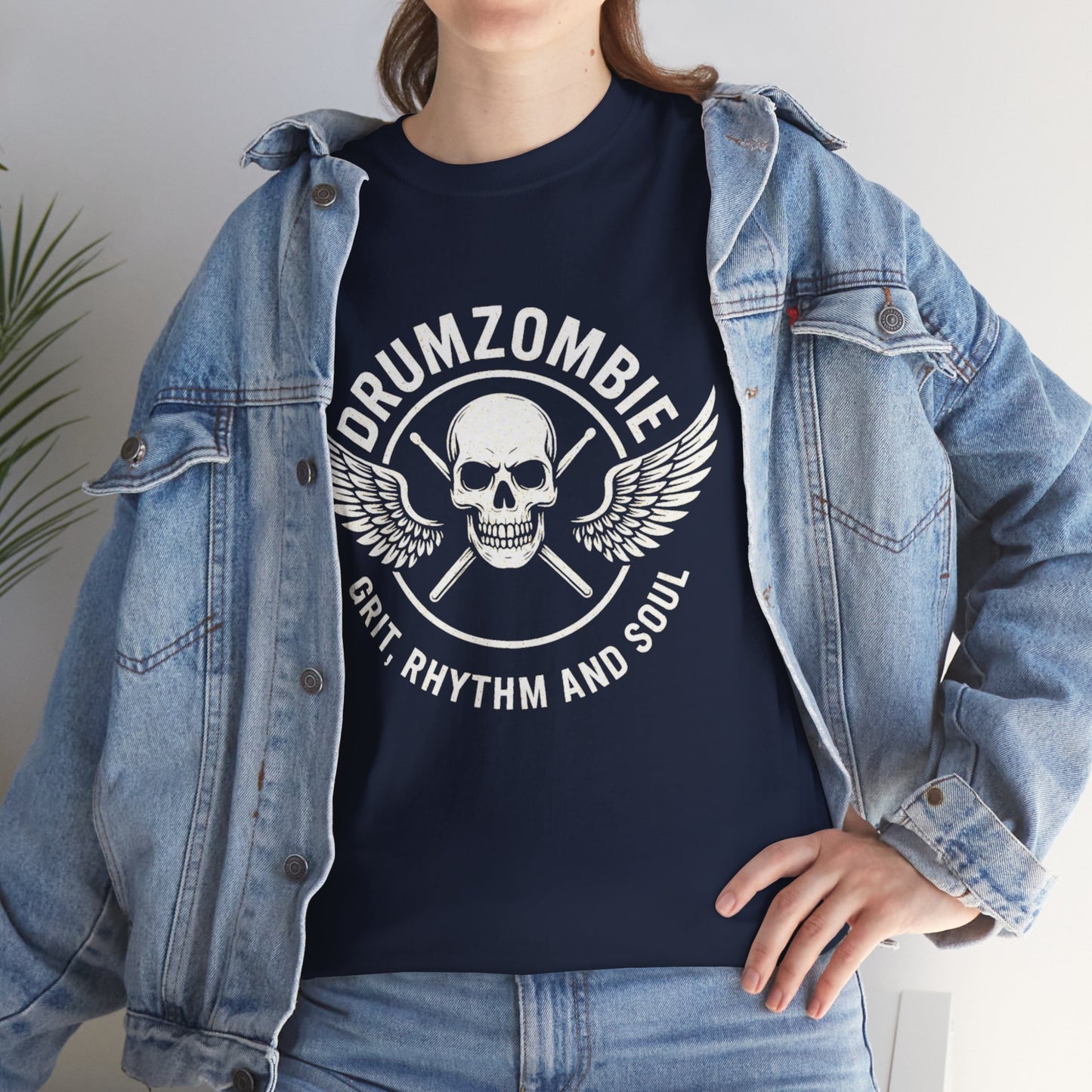 DrumZombie Grit, Rhythm and Soul Tee | Winged Skull Graphic Shirt for Musicians, Drummers, and Rock Fans