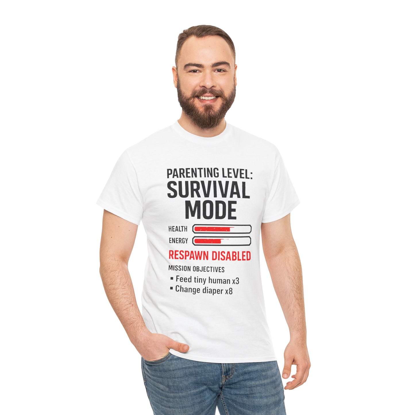 Parenting Level: Survival Mode Shirt – Funny Gift for New Dads, Tired Moms, Baby Showers & Gamer Parents