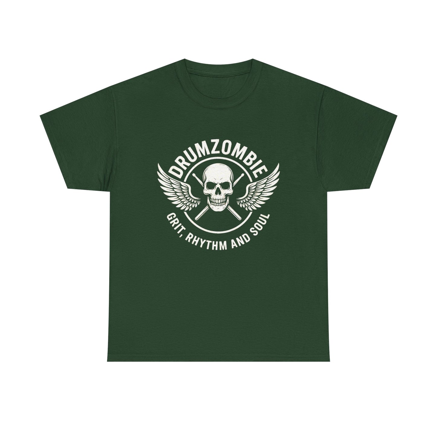 DrumZombie Grit, Rhythm and Soul Tee | Winged Skull Graphic Shirt for Musicians, Drummers, and Rock Fans