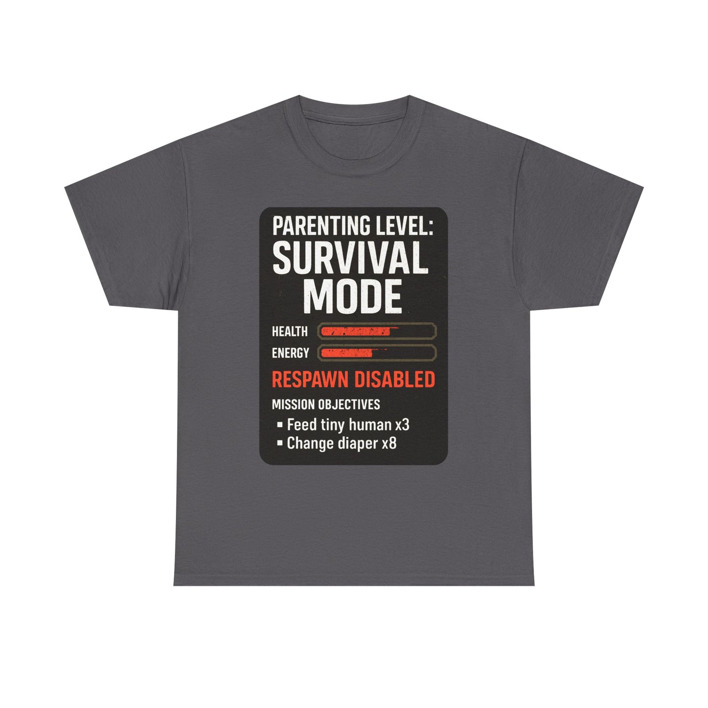 Parenting Level: Survival Mode Shirt – Funny Gift for New Dads, Tired Moms, Baby Showers & Gamer Parents