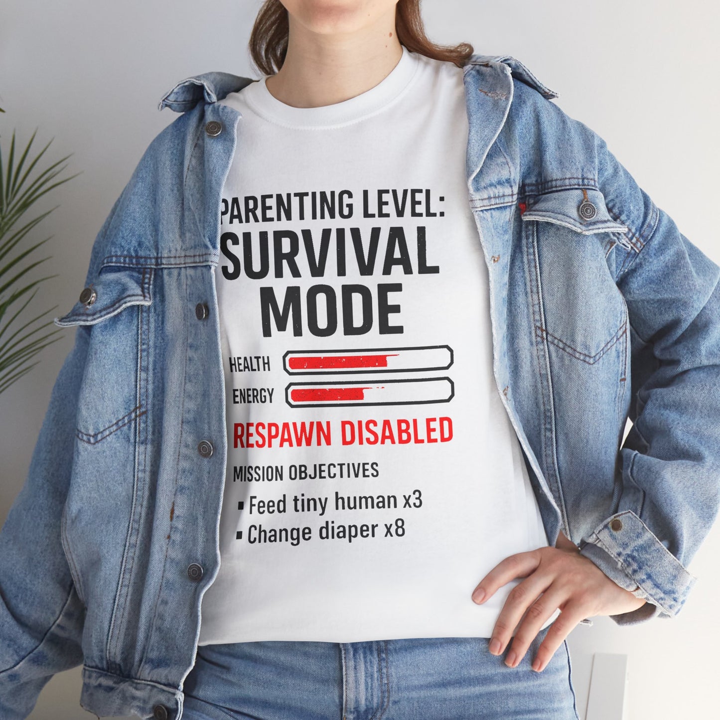 Parenting Level: Survival Mode Shirt – Funny Gift for New Dads, Tired Moms, Baby Showers & Gamer Parents