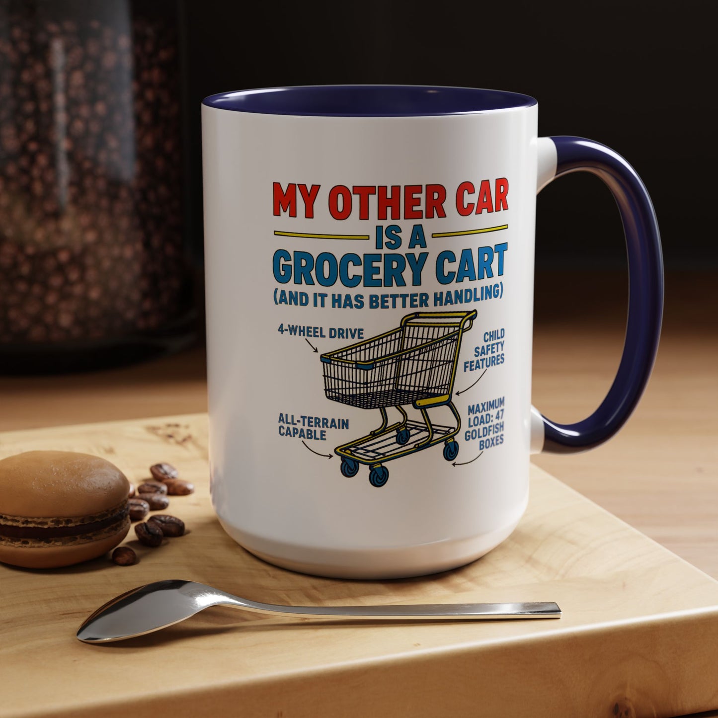 Funny Grocery Cart Mug, Humorous Coffee Cup for Car Lovers, Unique Gift for Him/Her, Great for Birthdays and Holidays