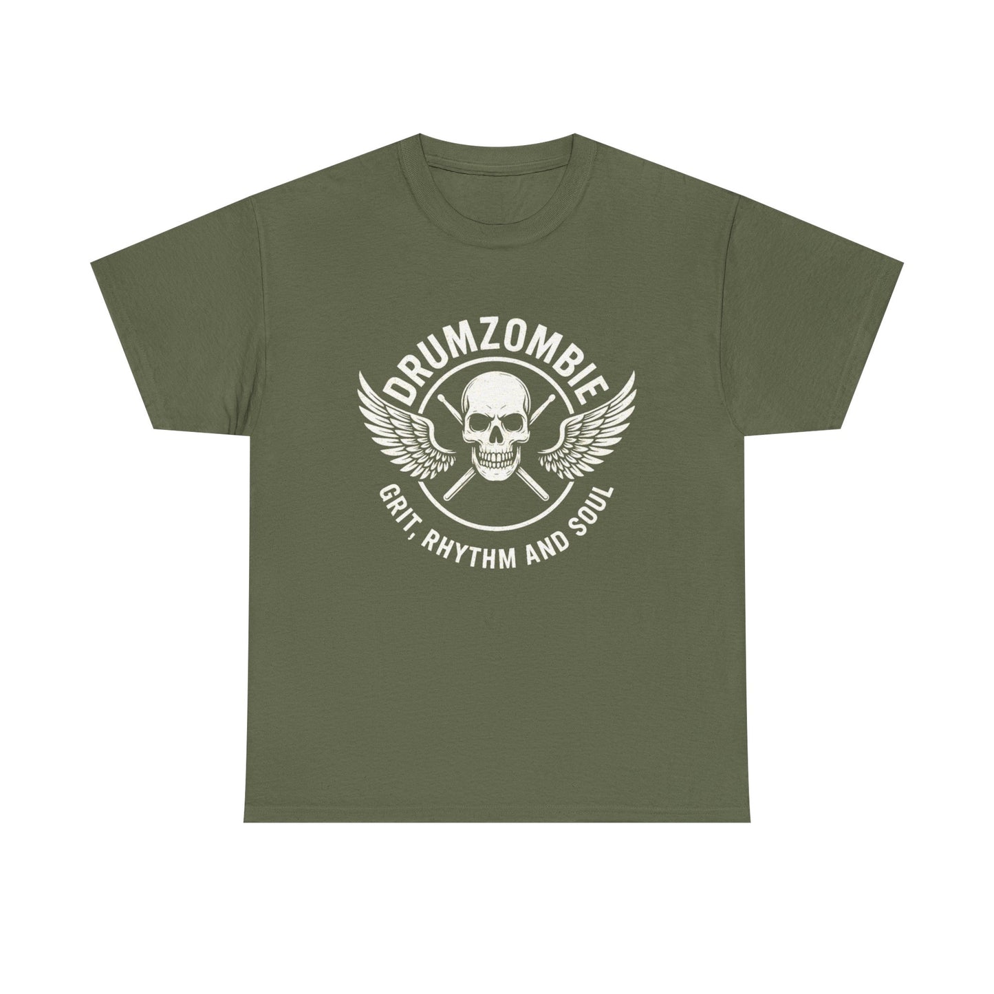 DrumZombie Grit, Rhythm and Soul Tee | Winged Skull Graphic Shirt for Musicians, Drummers, and Rock Fans