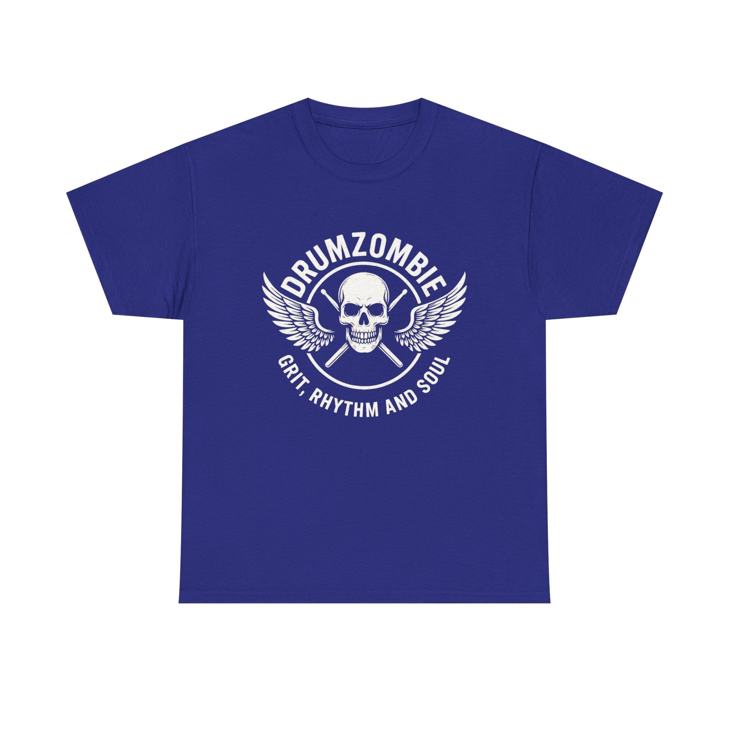 DrumZombie Grit, Rhythm and Soul Tee | Winged Skull Graphic Shirt for Musicians, Drummers, and Rock Fans
