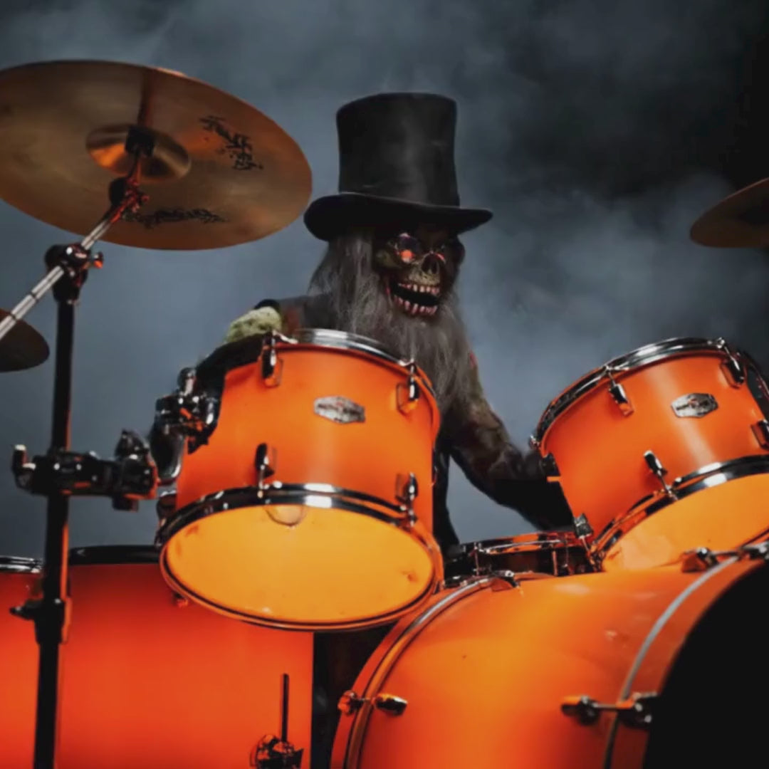 Sharp Dressed Ghoul undead drummer video with vintage top hat