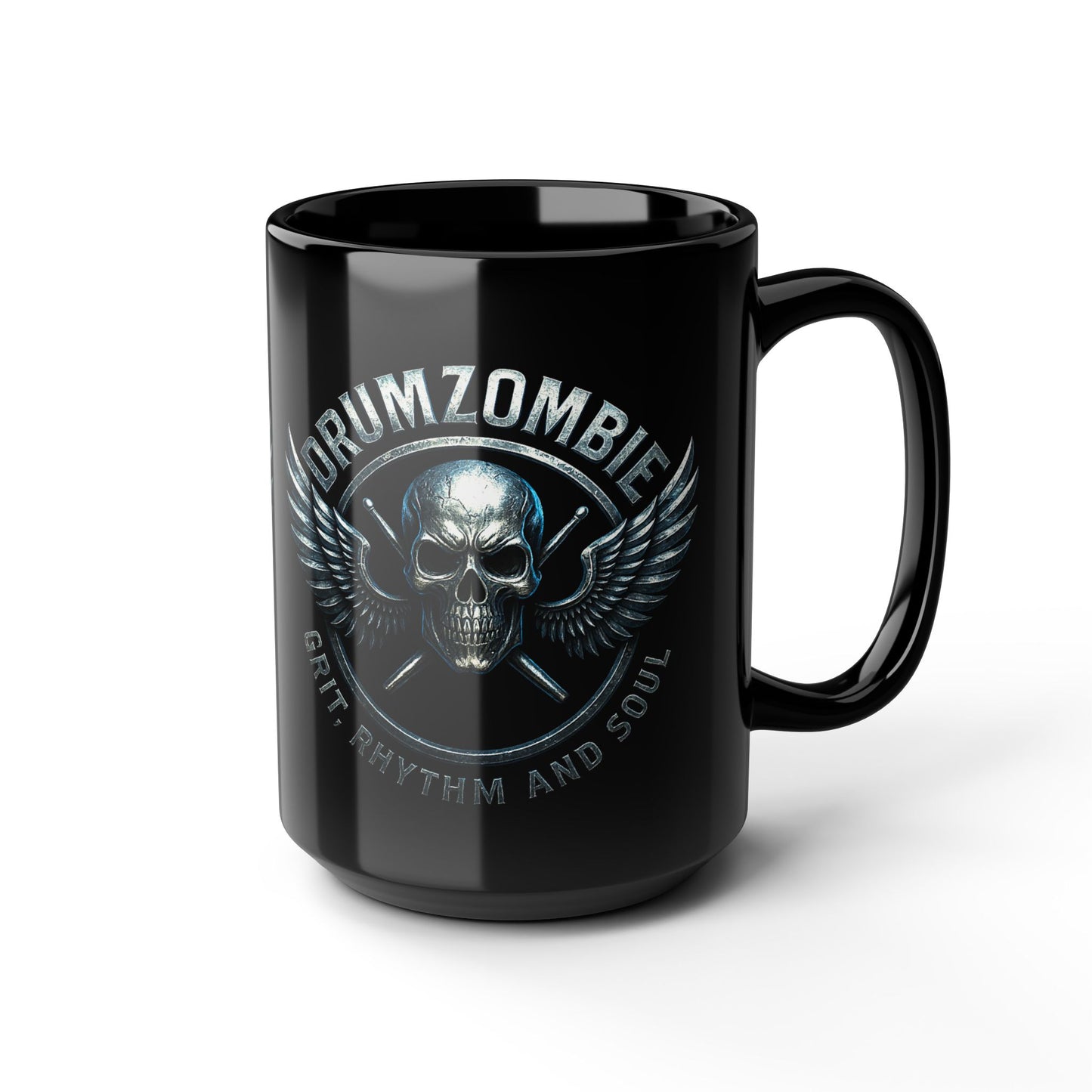 DrumZombie Grit Rhythm and Soul Black Skull Mug (11oz & 15oz)