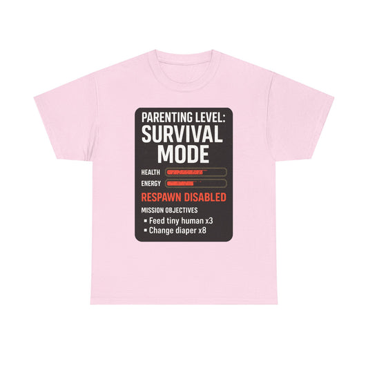 Parenting Level: Survival Mode Shirt – Funny Gift for New Dads, Tired Moms, Baby Showers & Gamer Parents