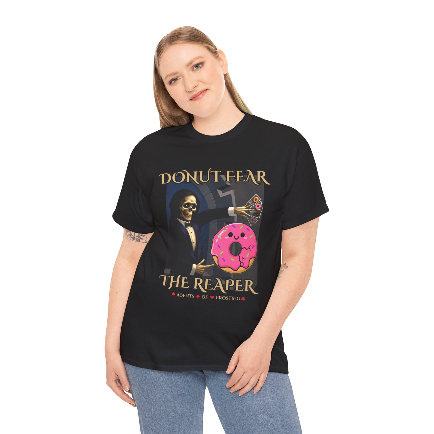 Donut Fear The Reaper T-Shirt | Funny Grim Reaper Shirt | Humor Graphic Tee | DrumZombie Brand
