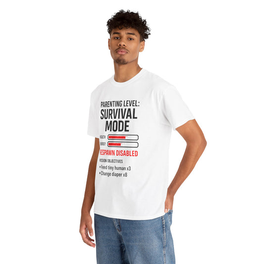 Parenting Level: Survival Mode Shirt – Funny Gift for New Dads, Tired Moms, Baby Showers & Gamer Parents