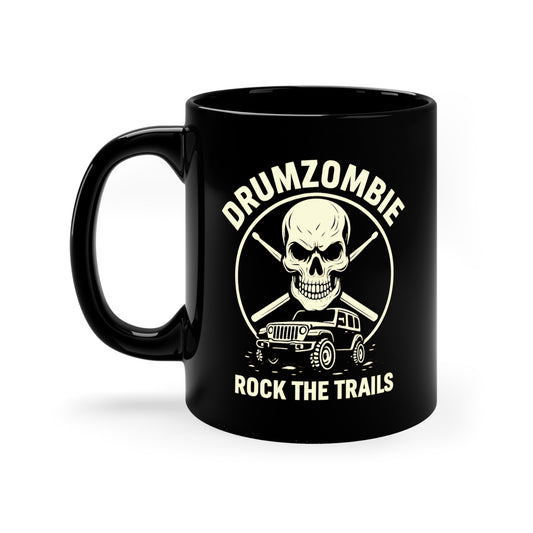 Drumzombie Black Coffee Mug, 11oz | Perfect for Coffee Lovers, Jeep Enthusiasts, Gift for Him, Camping Mug, Off-Road Fanatics, Skull Design
