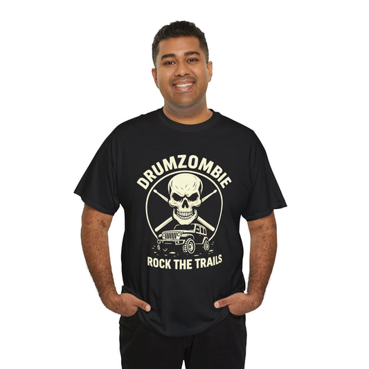 DrumZombie Rock the Trails T-Shirt | Skull & Jeep Graphic Tee for Off-Roaders, Drummers, Music Fans