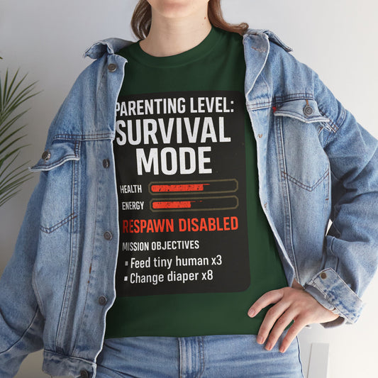 Parenting Level: Survival Mode Shirt – Funny Gift for New Dads, Tired Moms, Baby Showers & Gamer Parents
