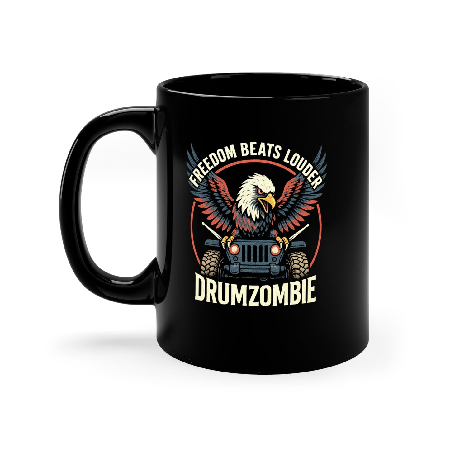 Freedom Beats Mug - Black Coffee Mug, 11oz | Rocker Gift, Eagle Design Cup, Perfect for Music Lovers, Unique Drinkware, Ideal for Holidays