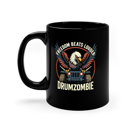 Freedom Beats Mug - Black Coffee Mug, 11oz | Rocker Gift, Eagle Design Cup, Perfect for Music Lovers, Unique Drinkware, Ideal for Holidays