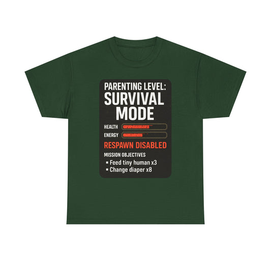 Parenting Level: Survival Mode Shirt – Funny Gift for New Dads, Tired Moms, Baby Showers & Gamer Parents