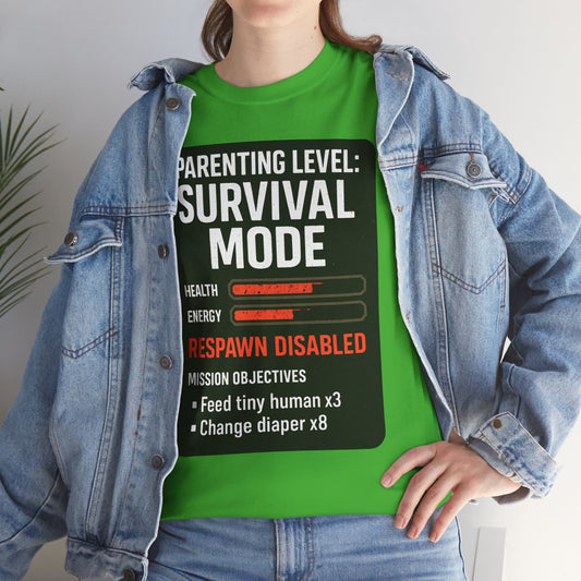 Parenting Level: Survival Mode Shirt – Funny Gift for New Dads, Tired Moms, Baby Showers & Gamer Parents