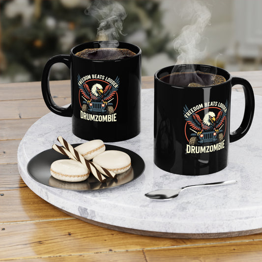 Freedom Beats Mug - Black Coffee Mug, 11oz | Rocker Gift, Eagle Design Cup, Perfect for Music Lovers, Unique Drinkware, Ideal for Holidays