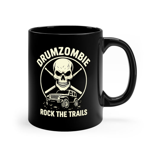 Drumzombie Black Coffee Mug, 11oz | Perfect for Coffee Lovers, Jeep Enthusiasts, Gift for Him, Camping Mug, Off-Road Fanatics, Skull Design
