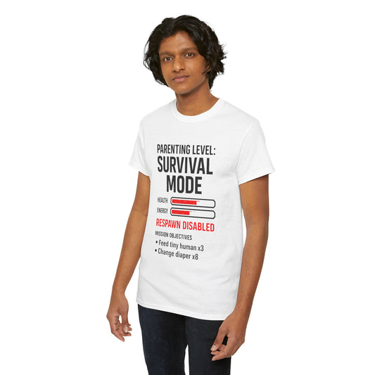 Parenting Level: Survival Mode Shirt – Funny Gift for New Dads, Tired Moms, Baby Showers & Gamer Parents