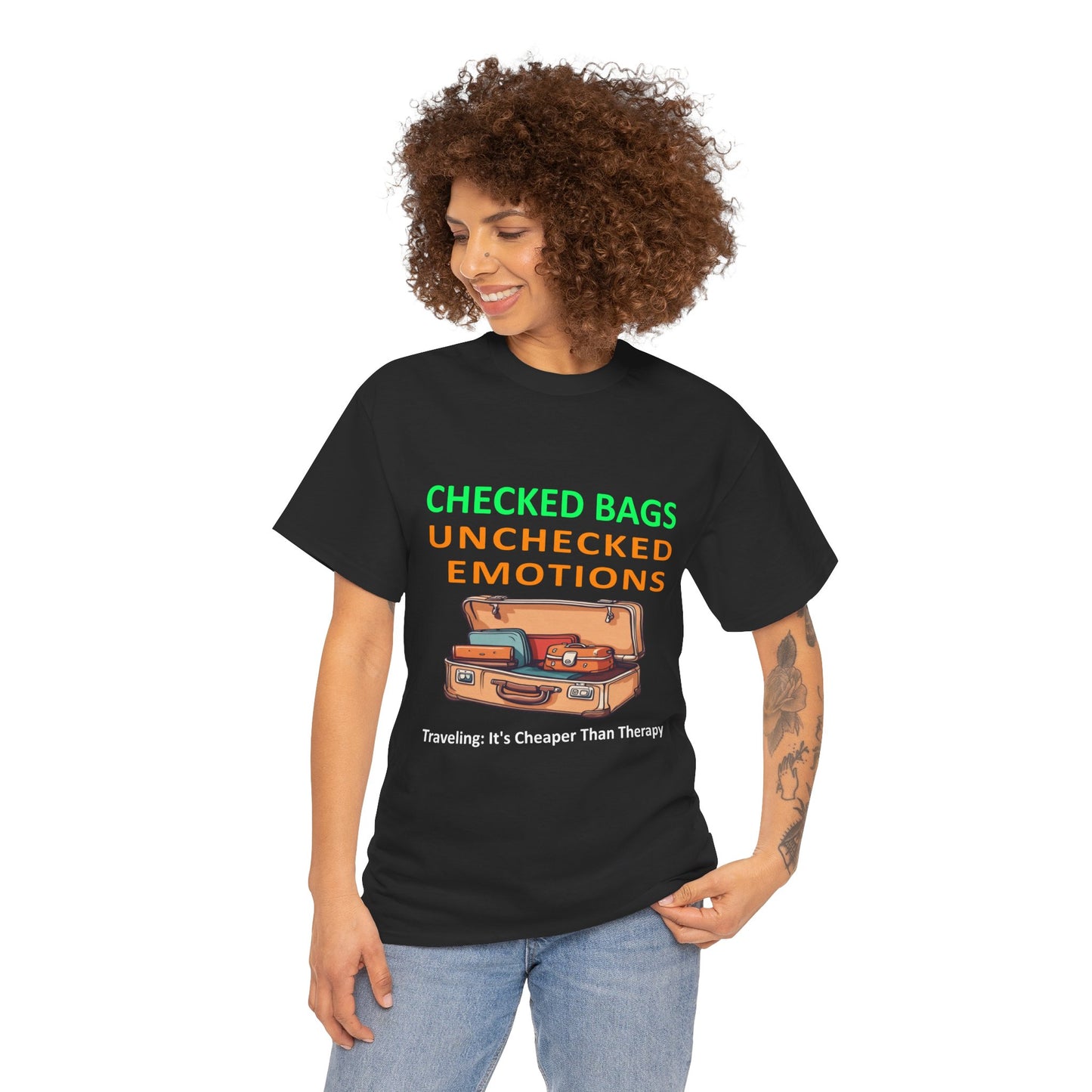 Travel Therapy Tee: Checked Bags Unchecked Emotions | DrumZombie