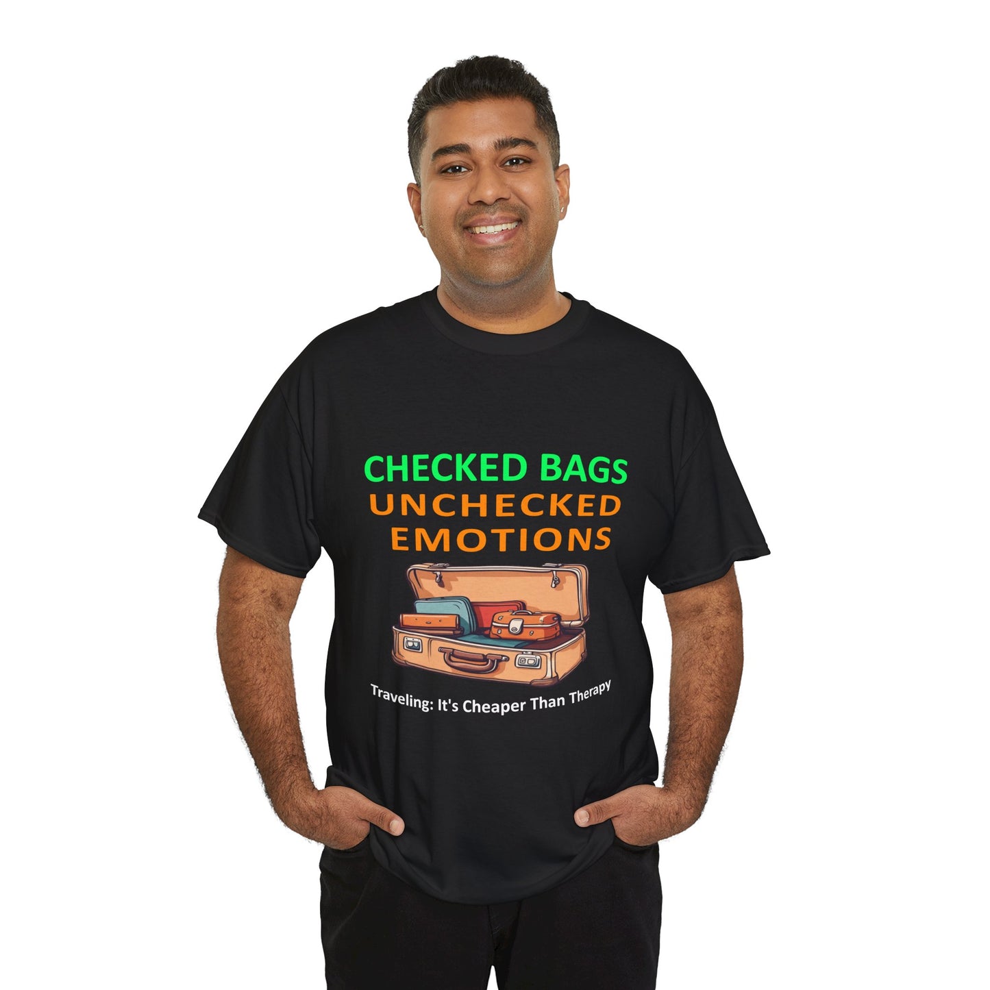 Travel Therapy Tee: Checked Bags Unchecked Emotions | DrumZombie