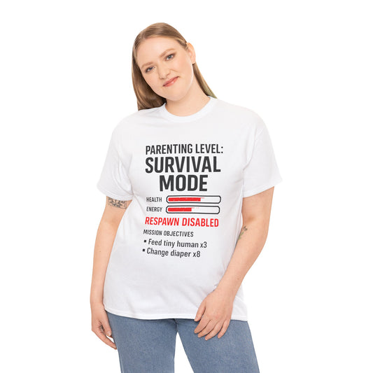 Parenting Level: Survival Mode Shirt – Funny Gift for New Dads, Tired Moms, Baby Showers & Gamer Parents