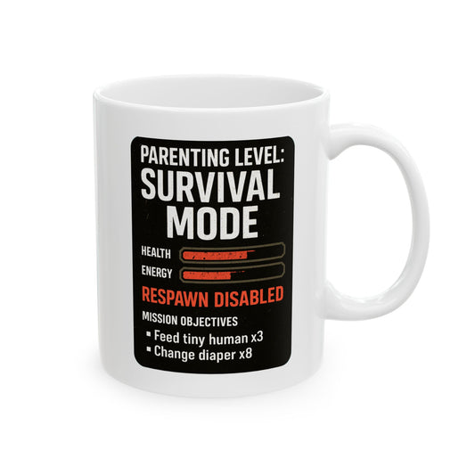 Parenting Survival Mode Mug – Funny Gamer Gift for Mom or Dad 11oz and 15oz