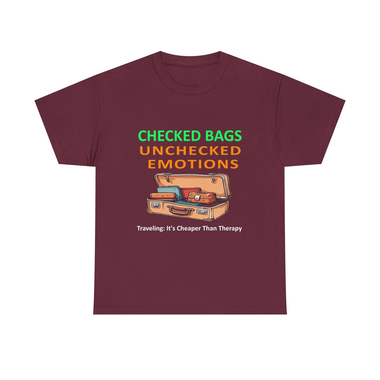 Travel Therapy Tee: Checked Bags Unchecked Emotions | DrumZombie