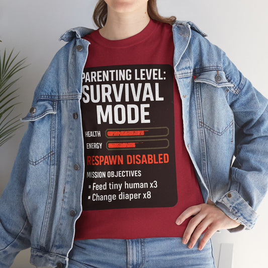 Parenting Level: Survival Mode Shirt – Funny Gift for New Dads, Tired Moms, Baby Showers & Gamer Parents