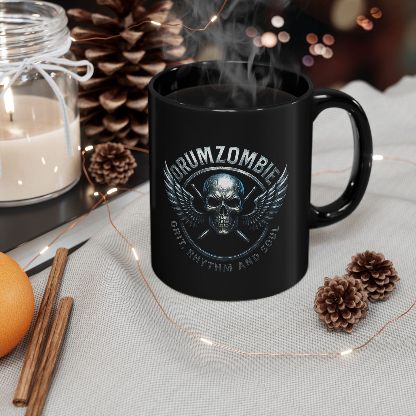 DrumZombie Grit Rhythm and Soul Black Skull Mug (11oz & 15oz)
