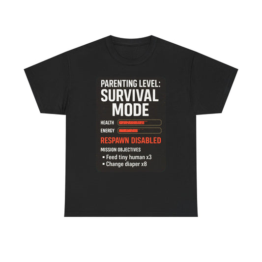 Parenting Level: Survival Mode Shirt – Funny Gift for New Dads, Tired Moms, Baby Showers & Gamer Parents