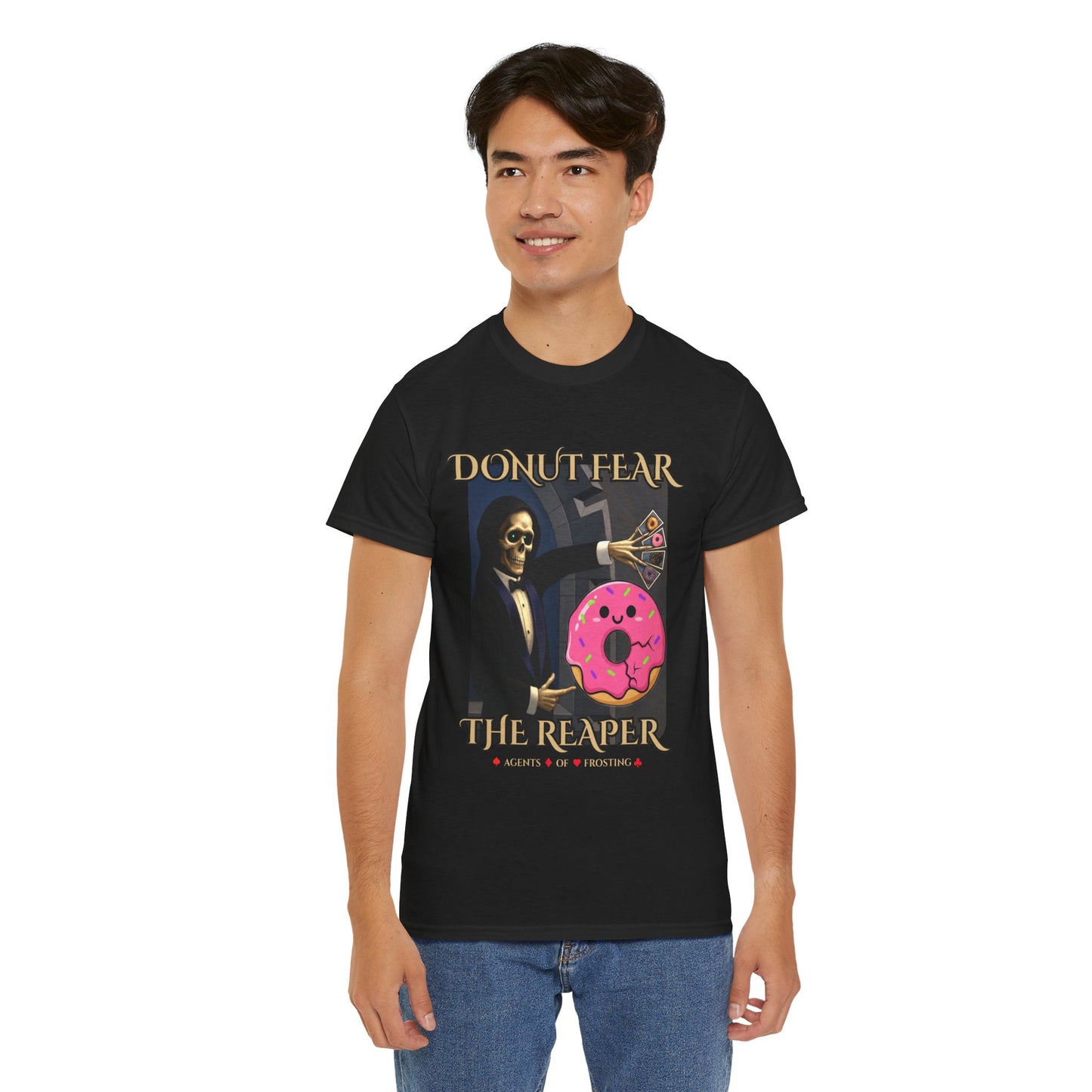 Donut Fear The Reaper T-Shirt | Funny Grim Reaper Shirt | Humor Graphic Tee | DrumZombie Brand
