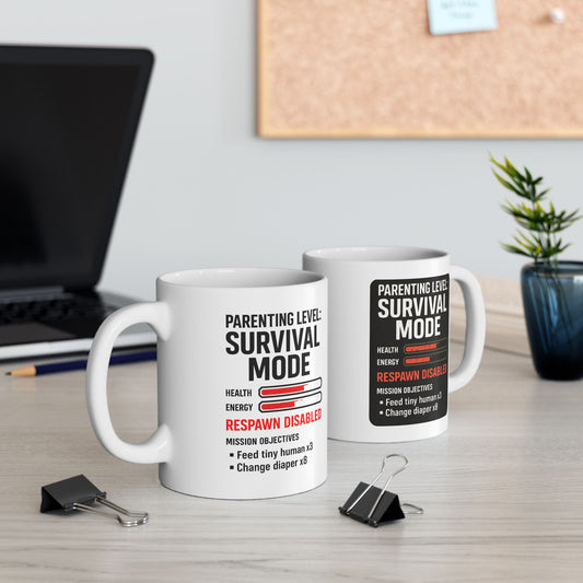 Parenting Survival Mode Mug – Funny Gamer Gift for Mom or Dad 11oz and 15oz
