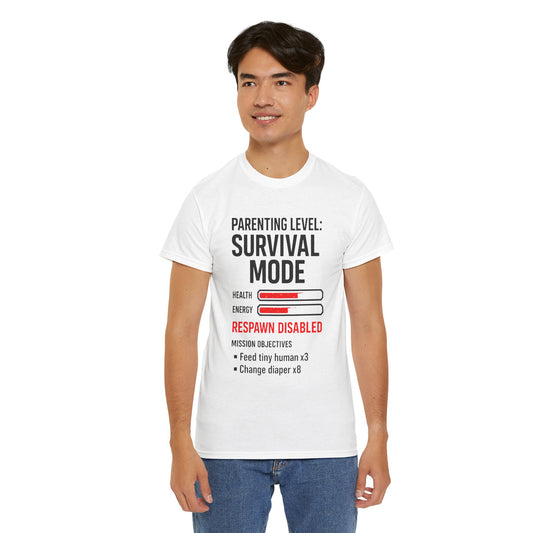 Parenting Level: Survival Mode Shirt – Funny Gift for New Dads, Tired Moms, Baby Showers & Gamer Parents