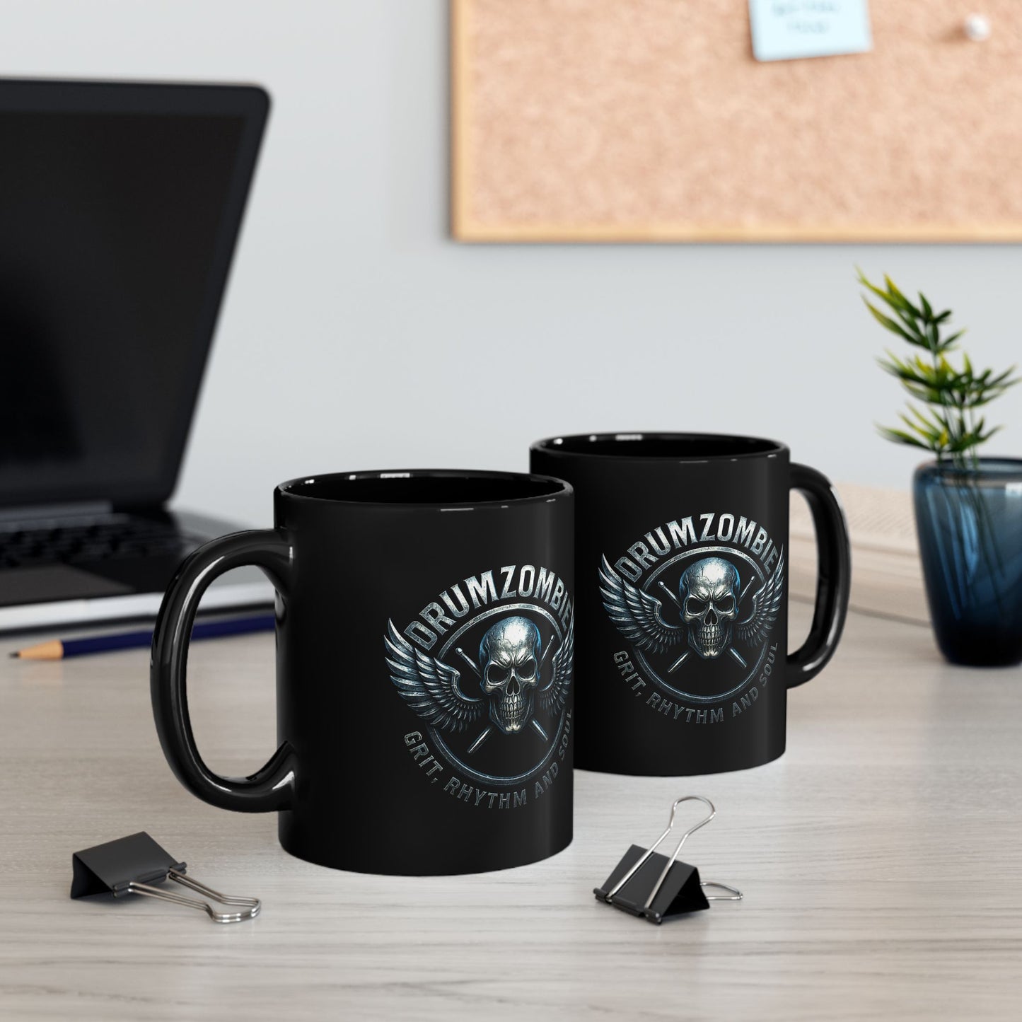 DrumZombie Grit Rhythm and Soul Black Skull Mug (11oz & 15oz)