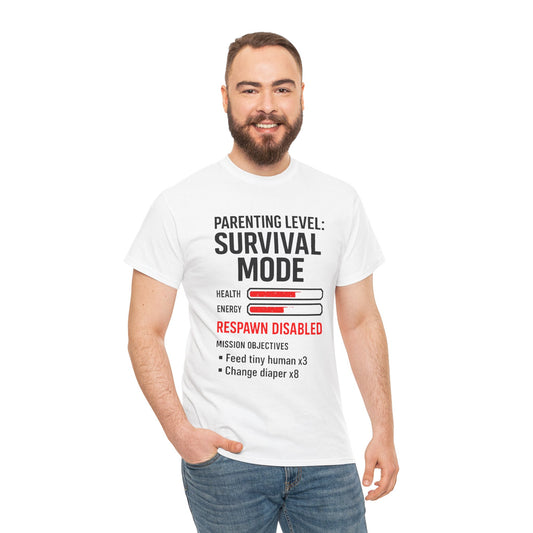 Parenting Level: Survival Mode Shirt – Funny Gift for New Dads, Tired Moms, Baby Showers & Gamer Parents