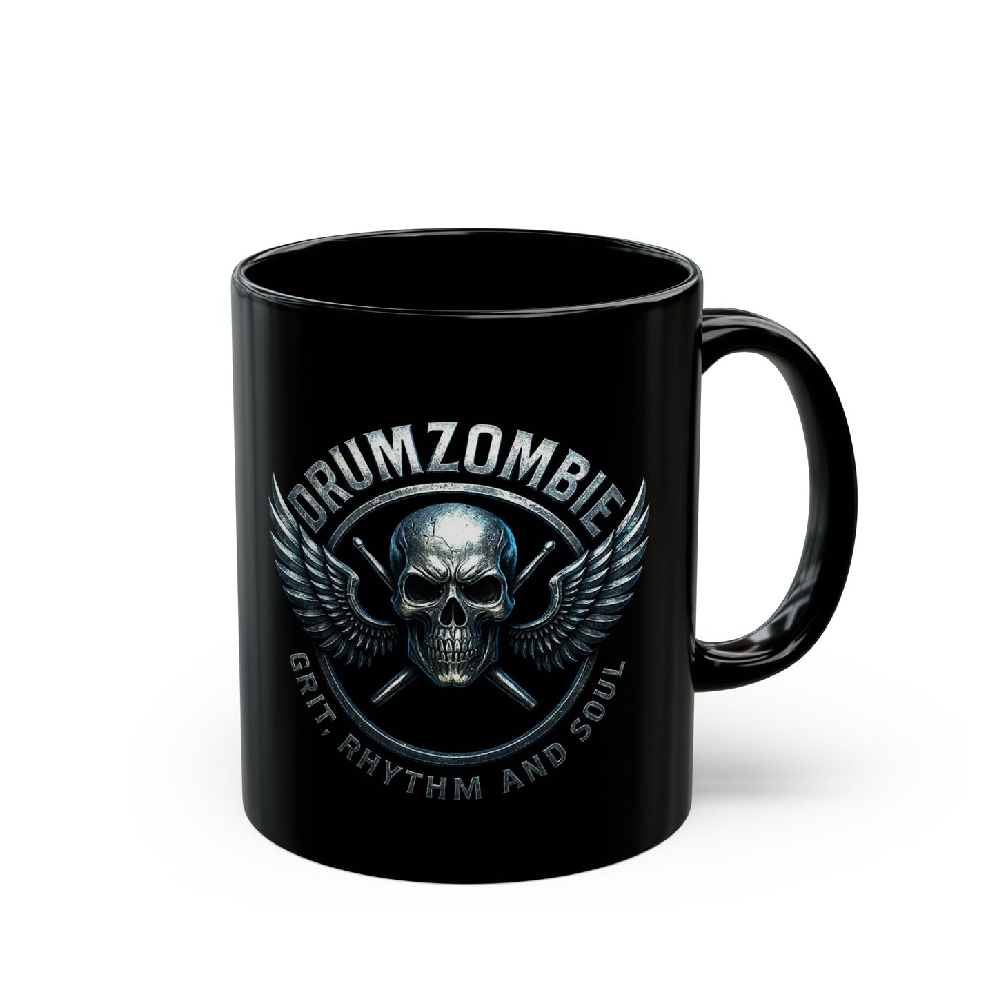 DrumZombie Grit Rhythm and Soul Black Skull Mug (11oz & 15oz)