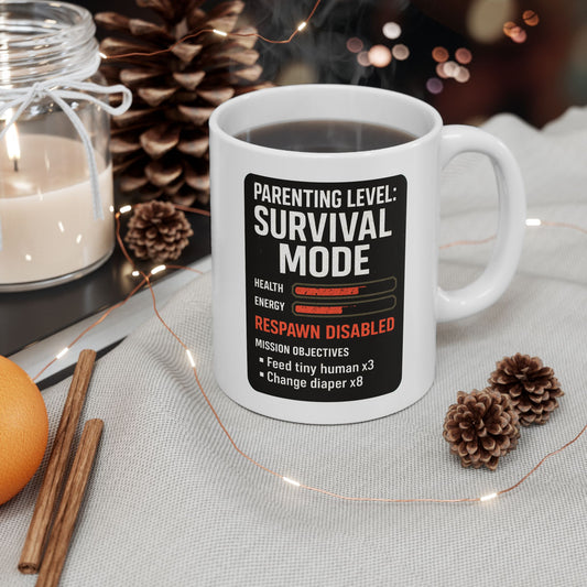 Parenting Survival Mode Mug – Funny Gamer Gift for Mom or Dad 11oz and 15oz