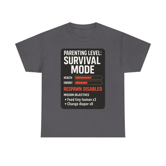 Parenting Level: Survival Mode Shirt – Funny Gift for New Dads, Tired Moms, Baby Showers & Gamer Parents