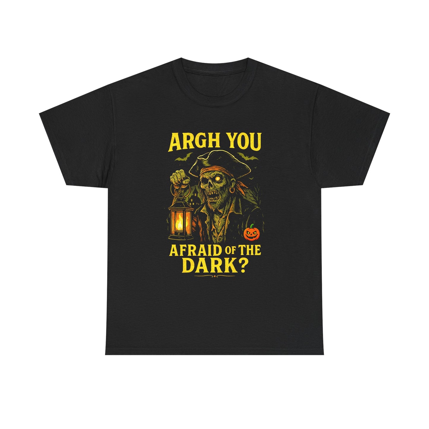 "Argh You Afraid of the Dark?" Zombie Pirate Halloween T-Shirt | Captain Brinehook's Cursed Lantern Tee