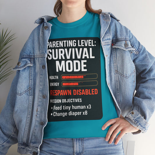 Parenting Level: Survival Mode Shirt – Funny Gift for New Dads, Tired Moms, Baby Showers & Gamer Parents