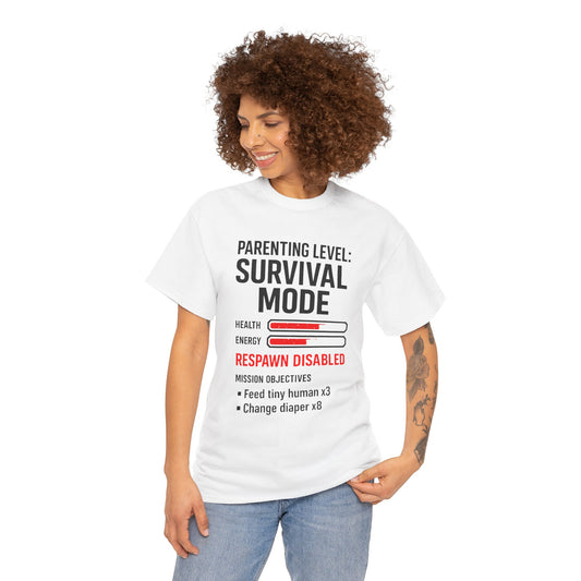 Parenting Level: Survival Mode Shirt – Funny Gift for New Dads, Tired Moms, Baby Showers & Gamer Parents