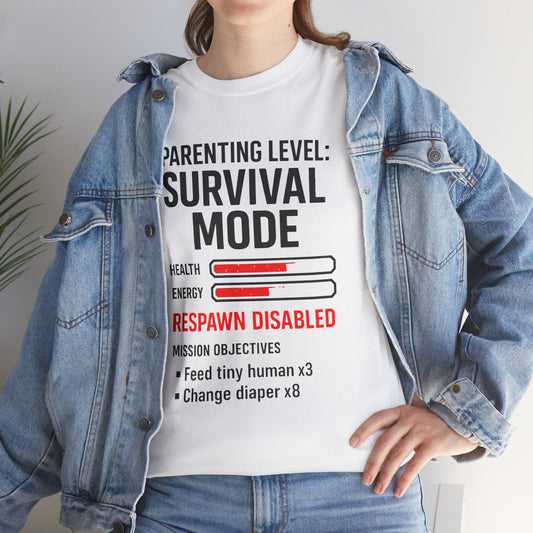 Parenting Level: Survival Mode Shirt – Funny Gift for New Dads, Tired Moms, Baby Showers & Gamer Parents